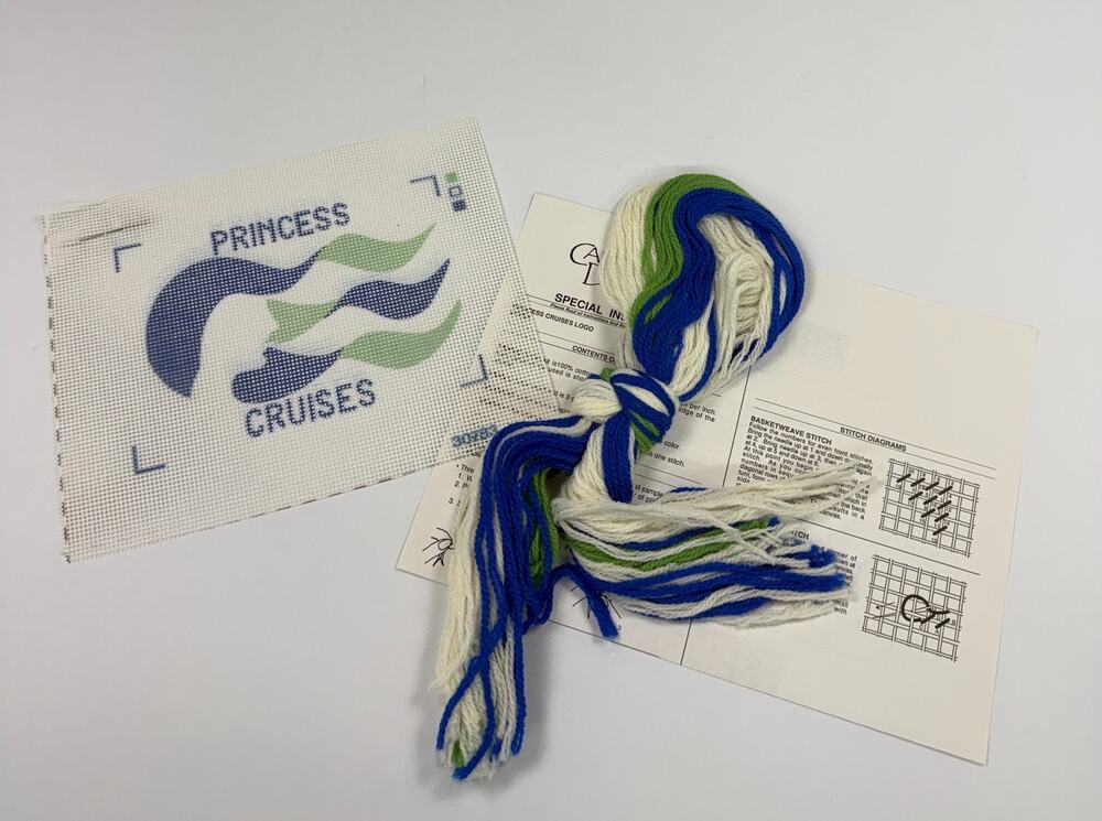 Candamar Princess Cruises Logo Printed Canvas Needlepoint Kit 30783 Wool Yarn